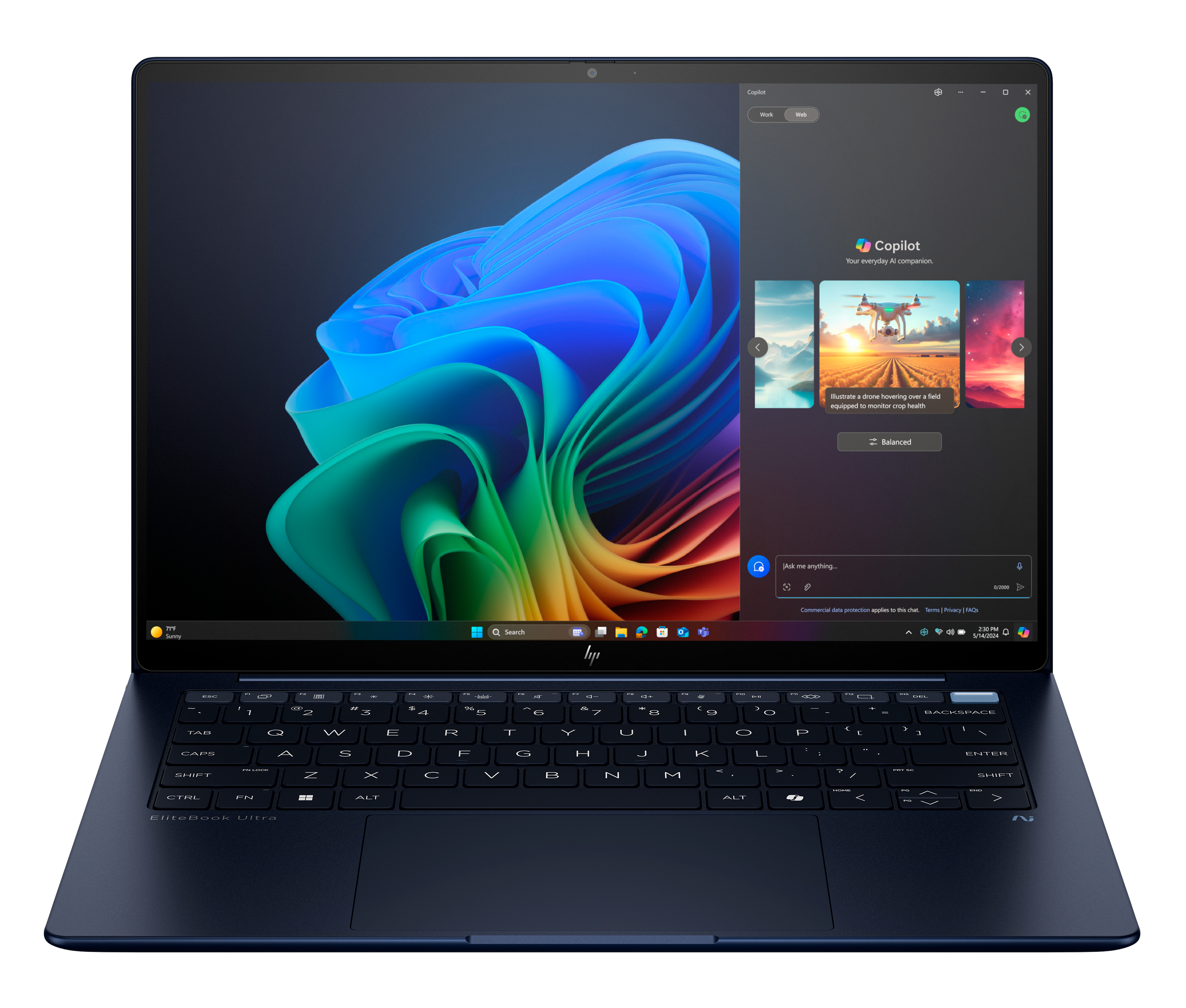 HP EliteBook Ultra G1i Next Gen AI PC Wolf Pro Security Edition Copilot+ PC Intel Core Ultra 7 258V Laptop 35,6 cm (14") Touchscreen 2.8K 32 GB LPDDR5x-SDRAM 1 TB SSD Wi-Fi 7 (802.11be) Windows 11 Pro Blau